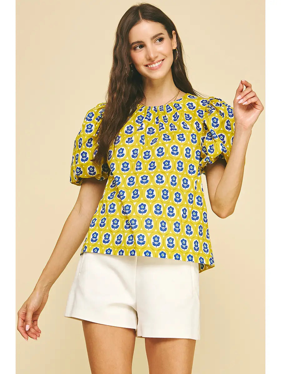 Floral Puffed Sleeve Blouse Top Pinch