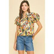 Floral Print Puff Sleeve Blouse Pinch