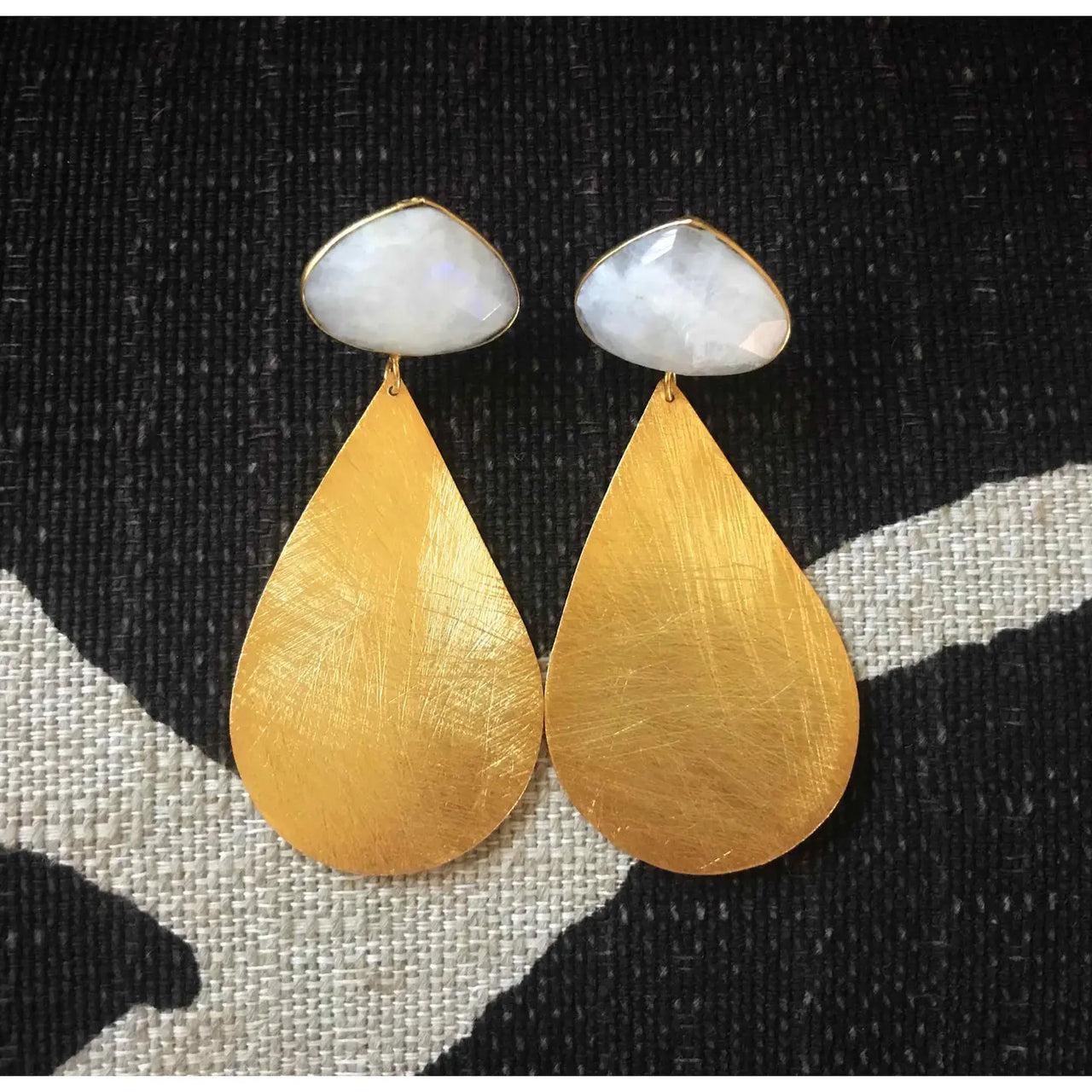 Moonstone with Large Gold Teardrop Earrings