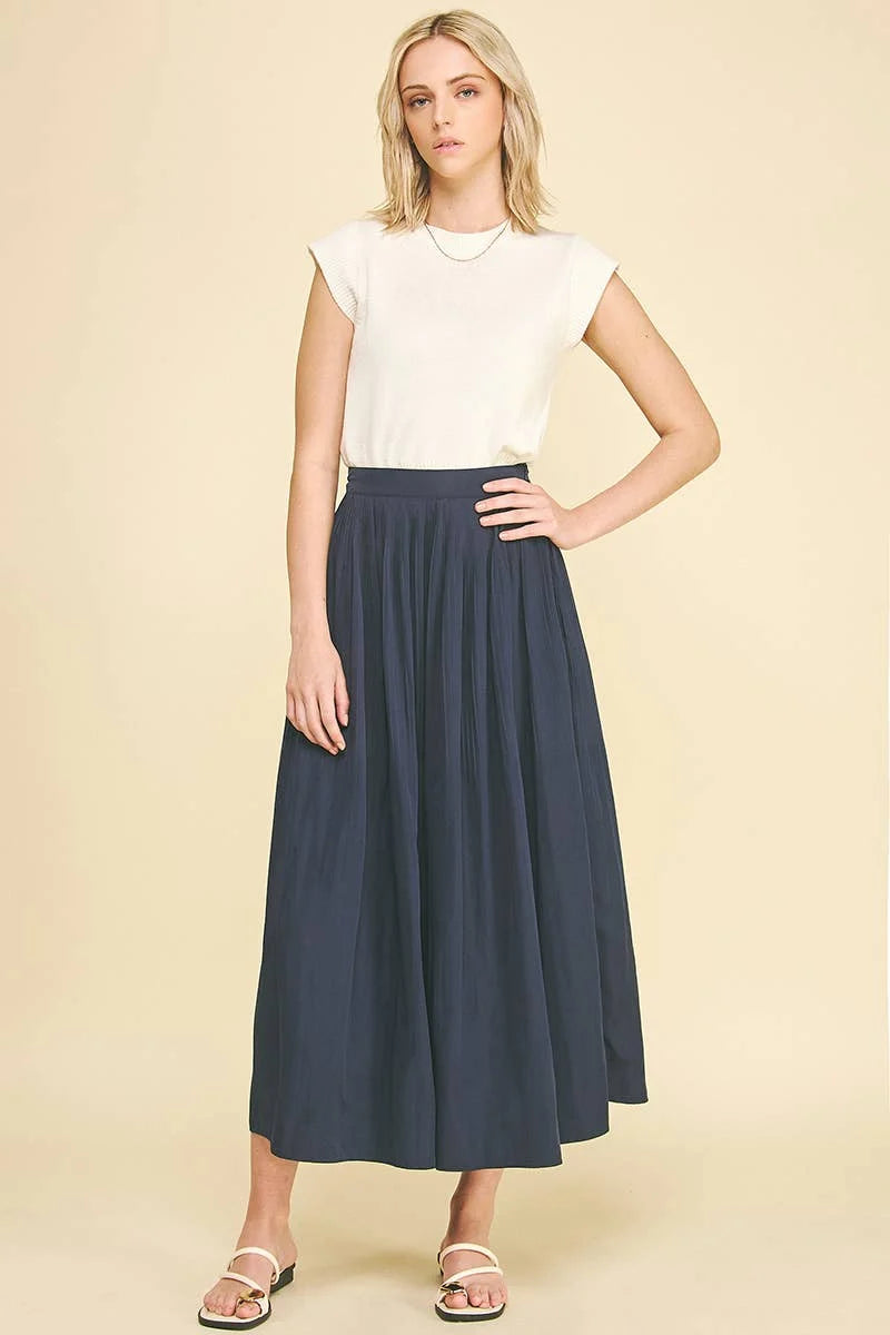 Pleated A-Line Midi Skirt Pinch