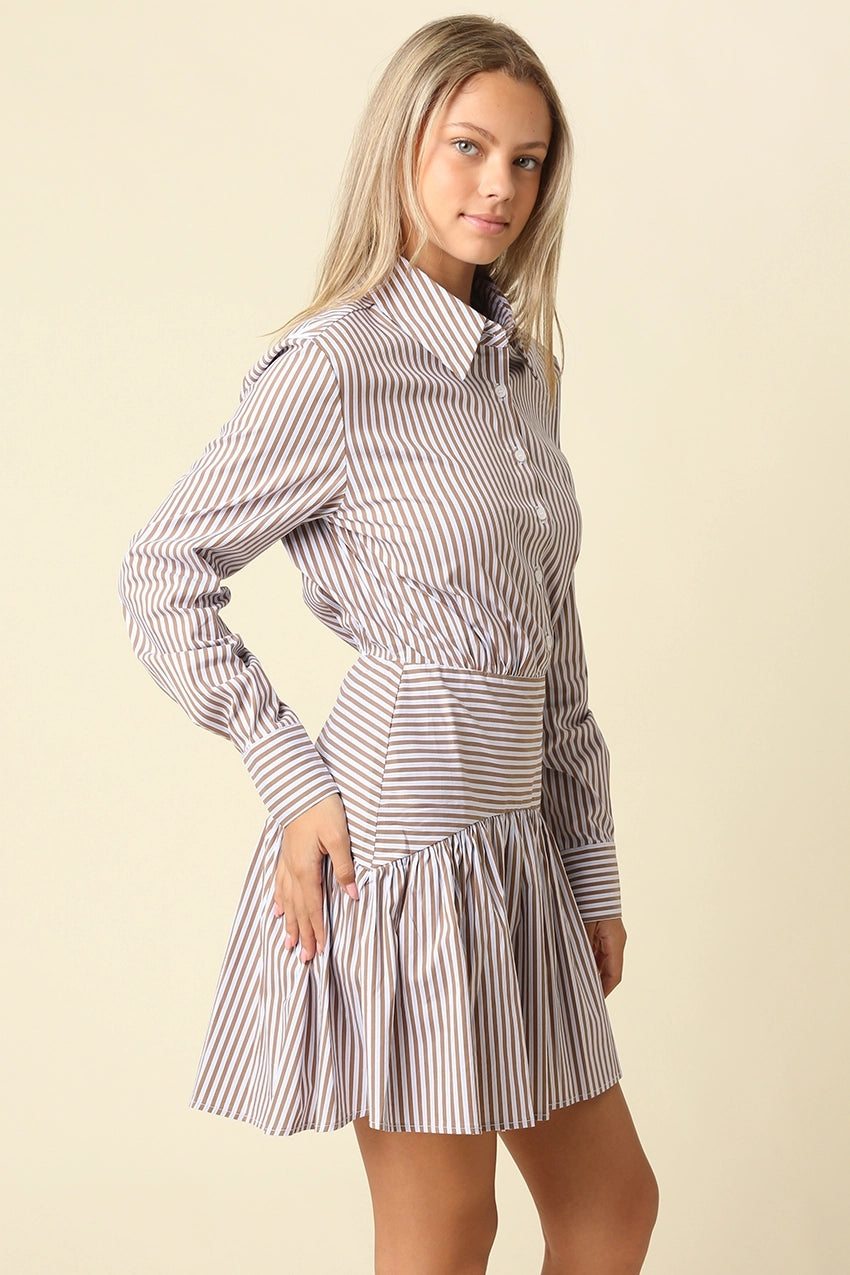 Ayra Striped Drop Waist Shirt Dress Olivaceous