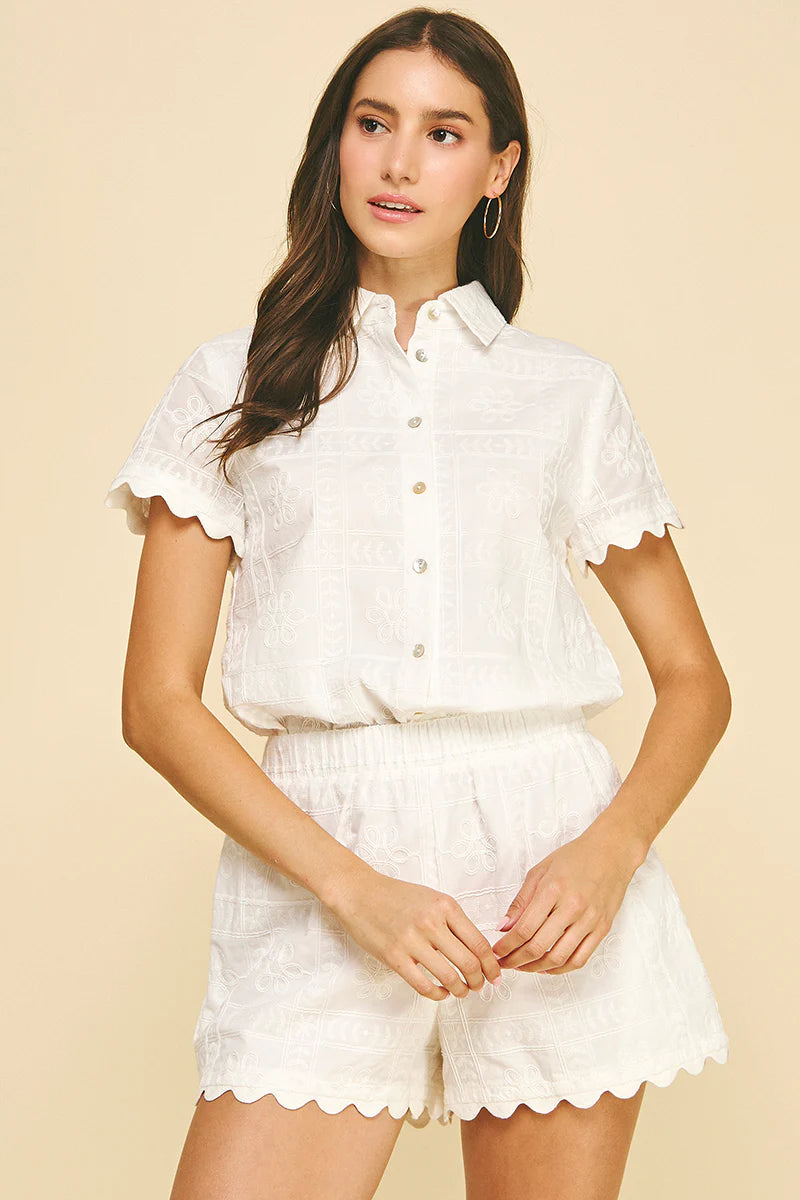 White Embroidery Detailed Button Down Shirt Pinch