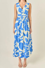 Puff Sleeve Print Ruched Midi Dress English Factory