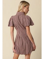 Ressie Gingham Puff Sleeve Mini Dress Olivaceous
