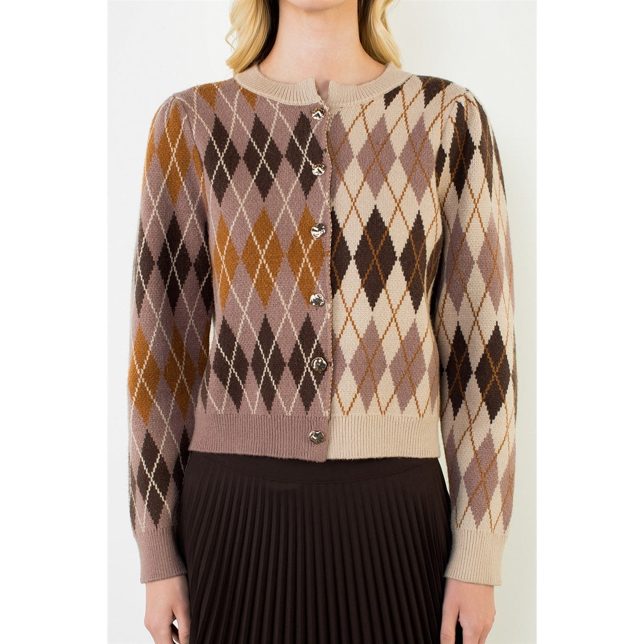 Pattern Gold Button Cardigan THML