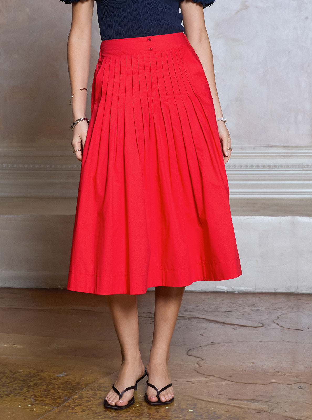 Pleated A-Line Midi Skirt Current Air