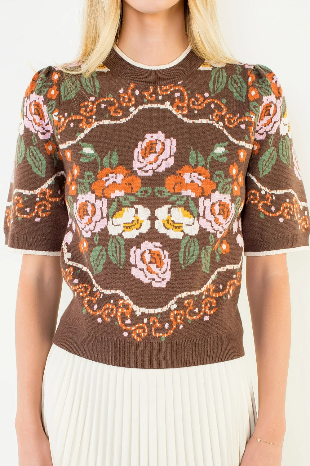 Emilia Short Sleeve Floral Sweater Top THML