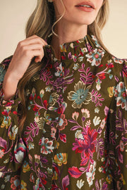 Floral Print Ruffled Button Down Top Merci