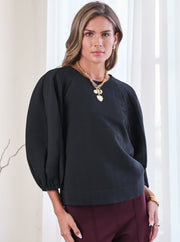 Textured Fabric Voluminous Sleeve Top Current Air