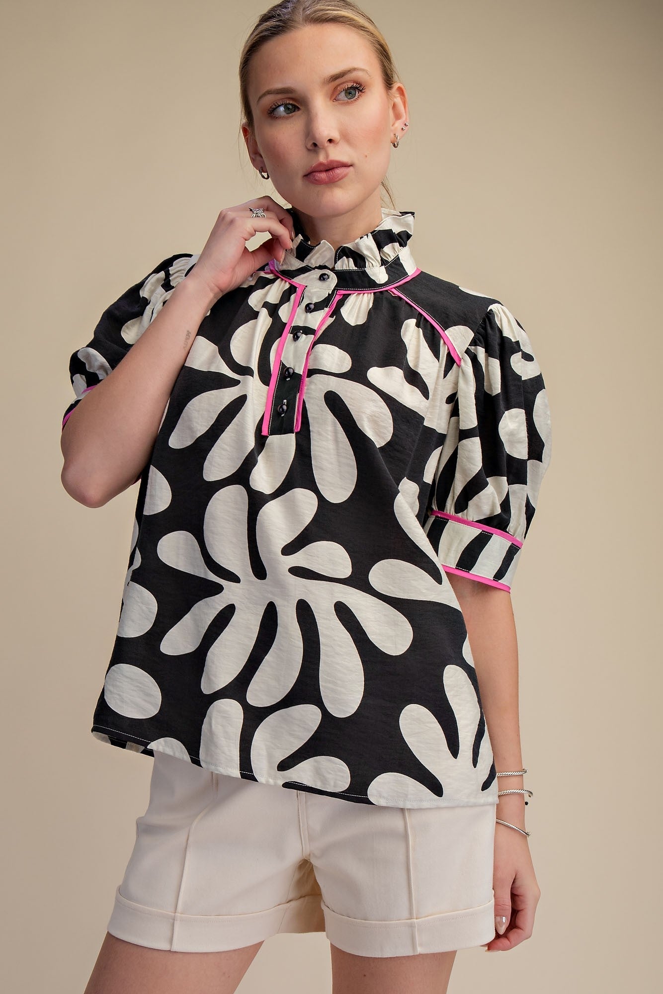 Midnight Ruffle Puff Sleeve Blouse Glam