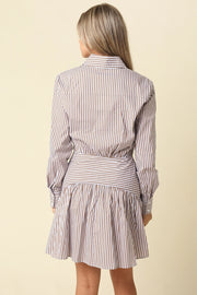 Ayra Striped Drop Waist Shirt Dress Olivaceous