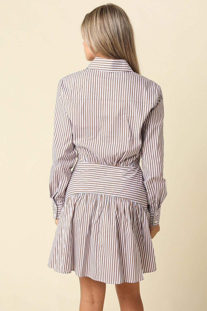 Ayra Striped Drop Waist Shirt Dress Olivaceous