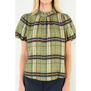 Ruffled Neck Plaid Top THML