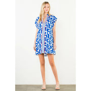 Short Sleeve Pattern V-Neck Dress THML