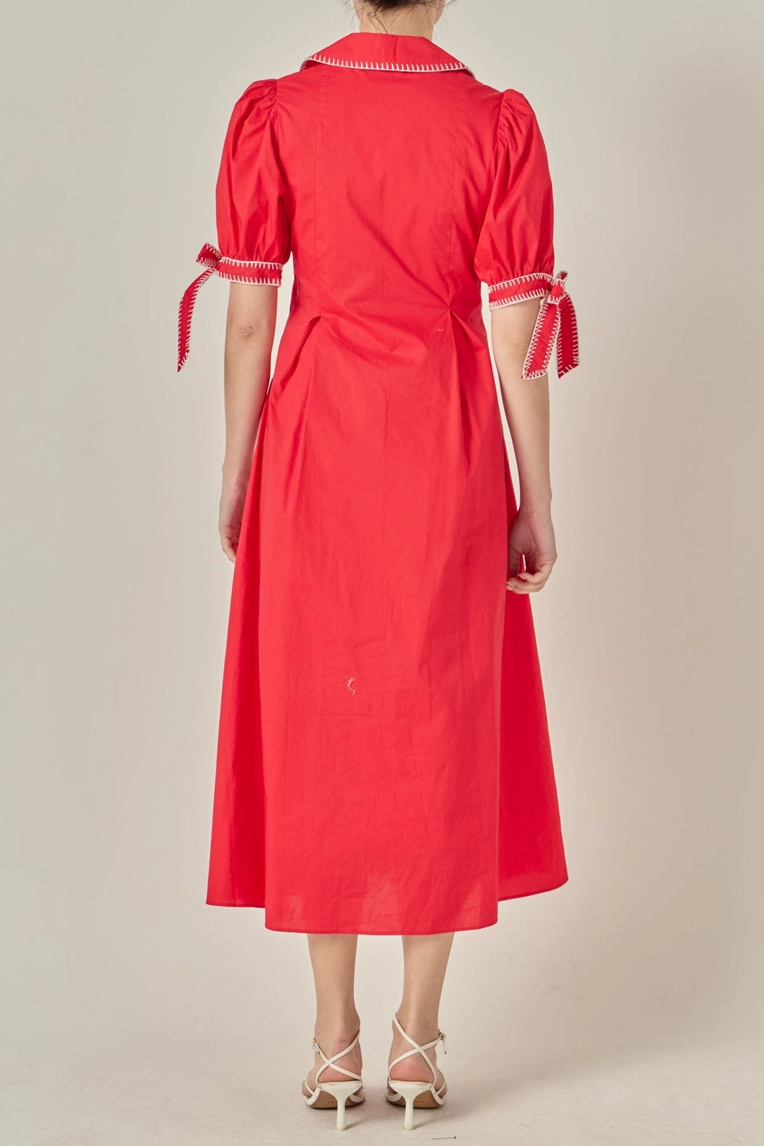 Stitch Detailed Midi Dress English Factory