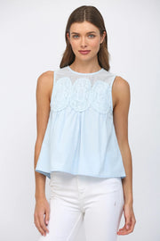 Contrast Mesh Yoke Detail Lace Trimmed Sleeveless Top Fate