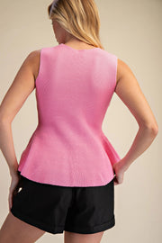 V-Neck Sleeveless Peplum Vest Sweater Top Glam