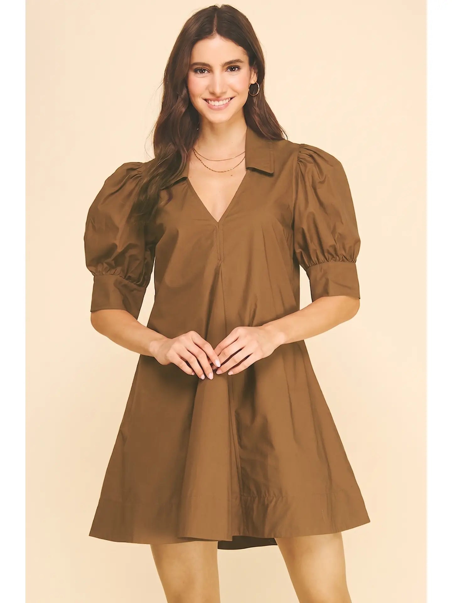 Puff Sleeve V-Neck Mini Dress Pinch