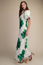 Floral Puff-Sleeve A-Line Maxi Dress Glam