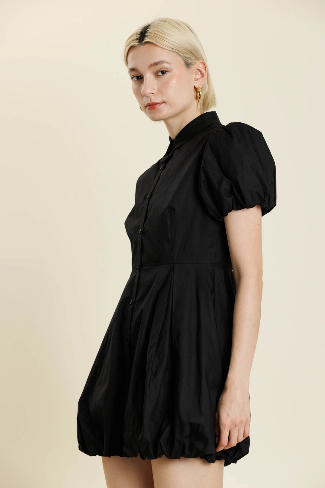 Bubble Hem Mini Shirt Dress Aureum