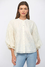 Floral Cutwork Embroidered Bubble Sleeve Blouse Fate