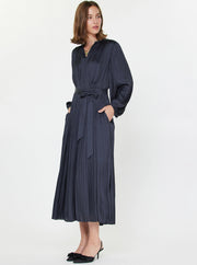 Pleated Long Sleeve Midi Dress Current Air