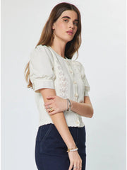 Woven Puff Sleeve Button Down Sweater Current Air