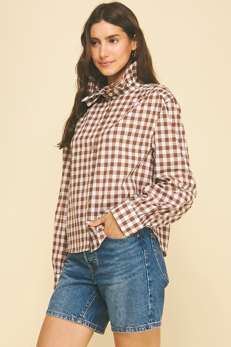 Gingham Check Ruffled Collar Shirt Pinch