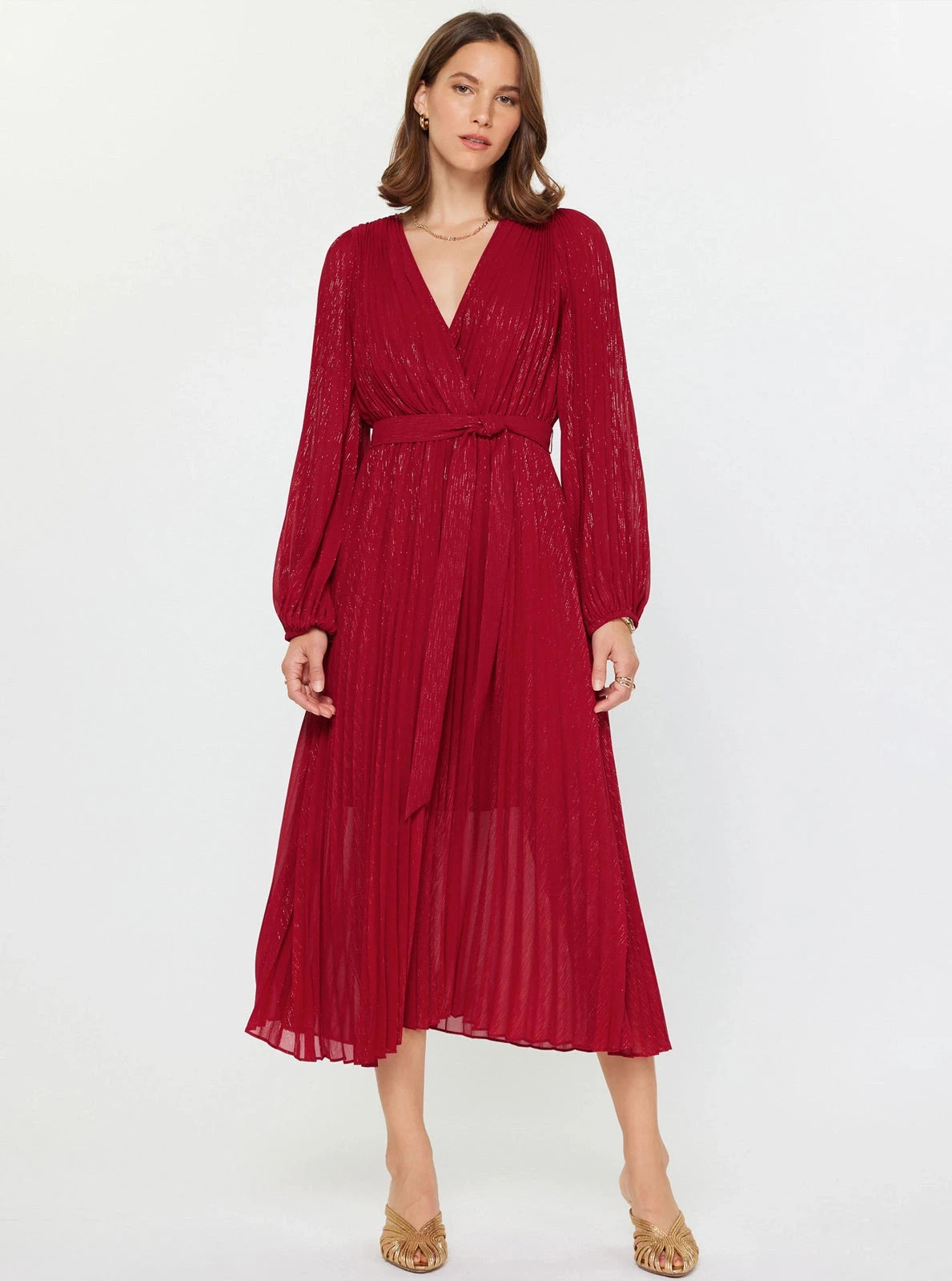 Pleated Surplice V-Neck Maxi Dress Current Air
