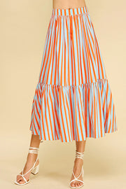 Stripe Tiered Midi Skirt Pinch