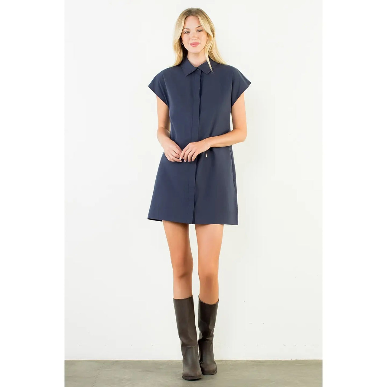 Button Down Collared Shirt Dress THML
