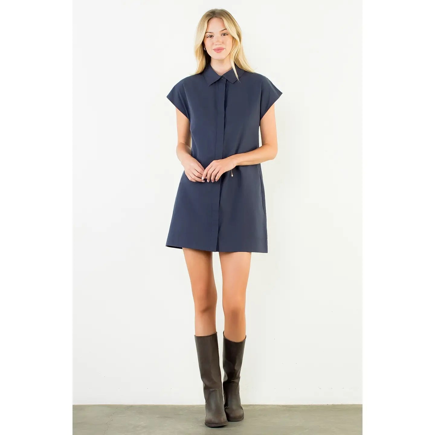 Button Down Collared Shirt Dress THML
