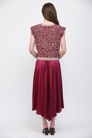 Animal Pattern Twist Front Bodice Satin Twofer Dress Fate