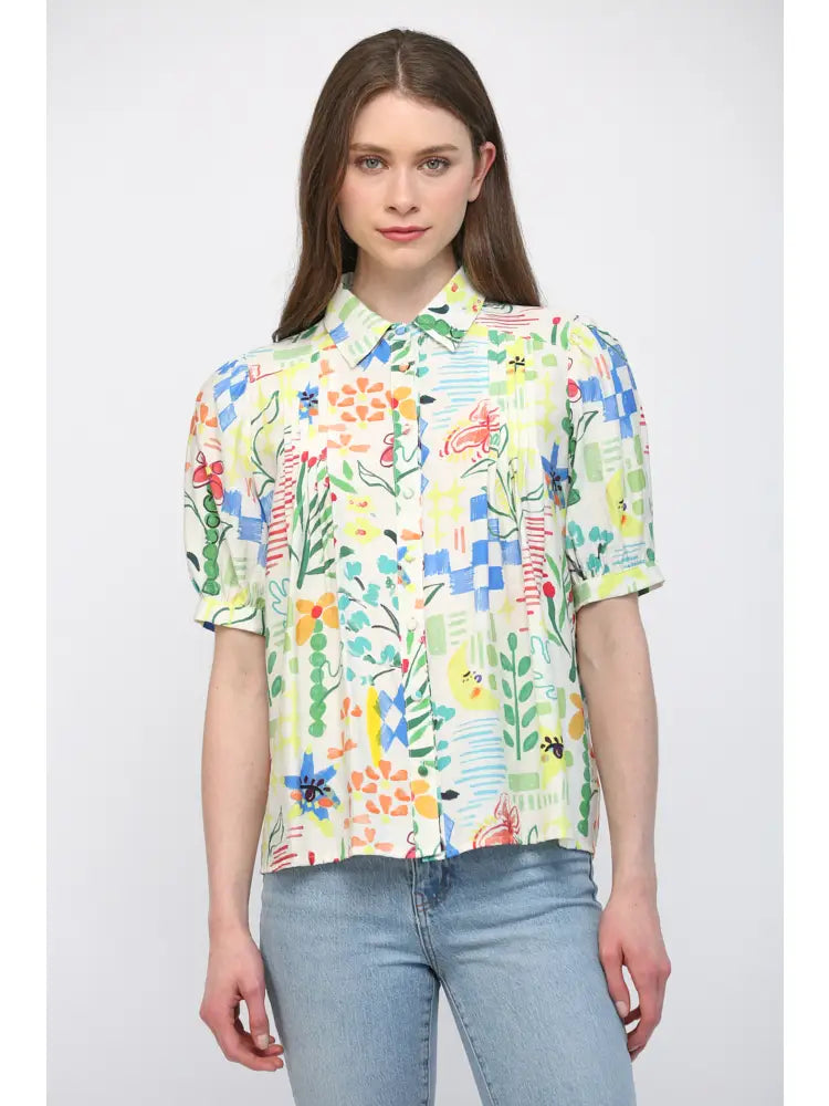 Button Front Short Sleeve Collared Shirt Fate