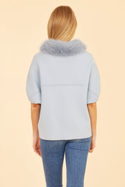 Faux Fur Collar Short Sleeved Cardigan Dolce Cabo