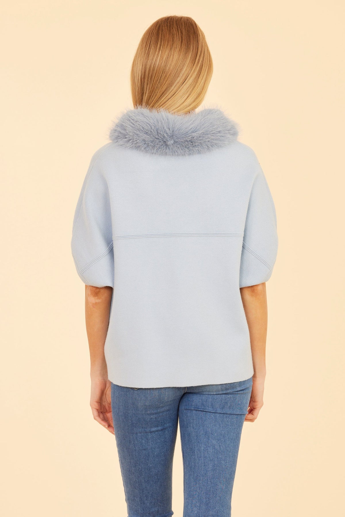 Faux Fur Collar Short Sleeved Cardigan Dolce Cabo