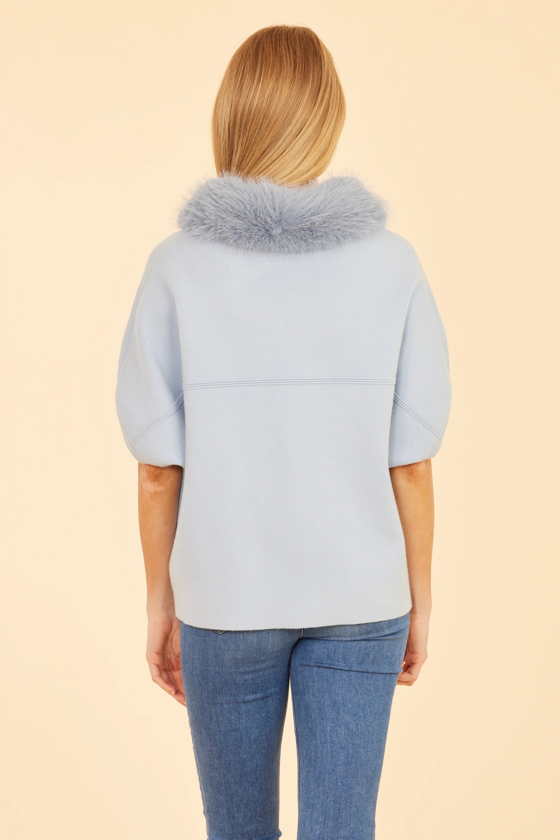 Faux Fur Collar Short Sleeved Cardigan Dolce Cabo