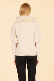 Faux Fur Collar Short Sleeved Cardigan Dolce Cabo