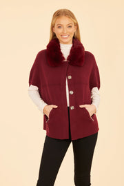 Faux Fur Collar Short Sleeved Cardigan Dolce Cabo