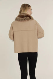 Faux Fur Collar Short Sleeved Cardigan Dolce Cabo
