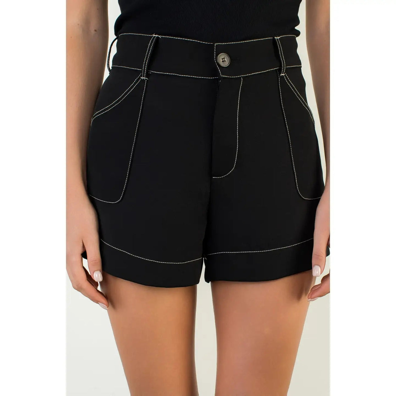 Contrast Stitch High Waist Pocket Shorts THML