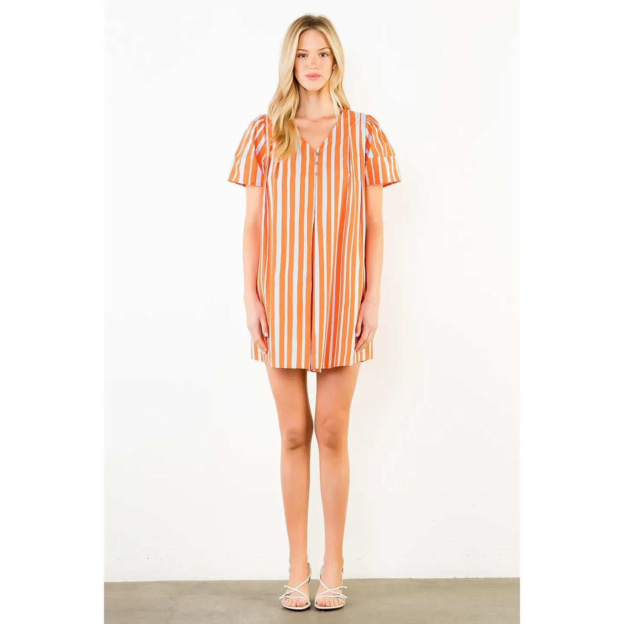 V- Neck Button Front Multi Colored Dress THML