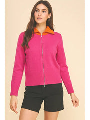 Color Block Collar Full Zip Knit Cardigan Pinch