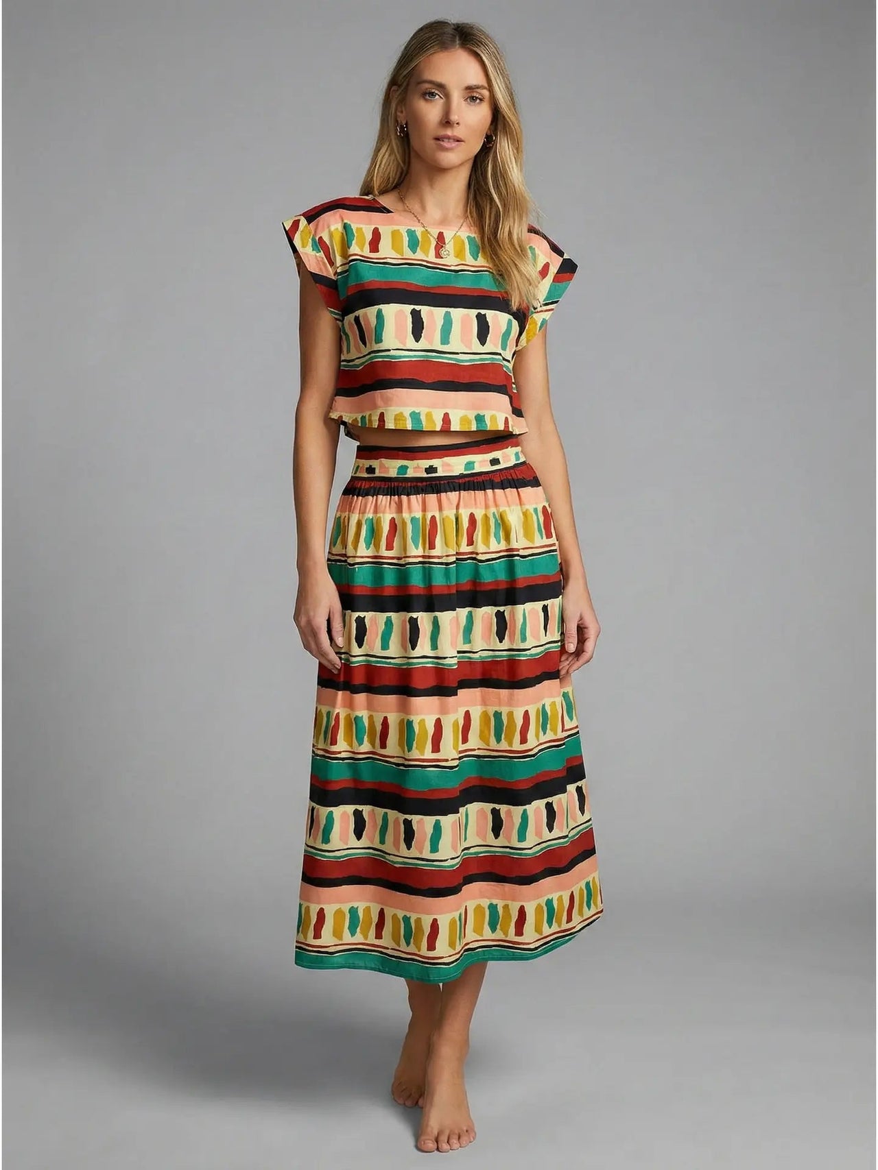 Ethnic Clash Poplin Top and Skirt Set Meet Me in Santorini