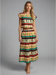Ethnic Clash Poplin Top and Skirt Set Meet Me in Santorini