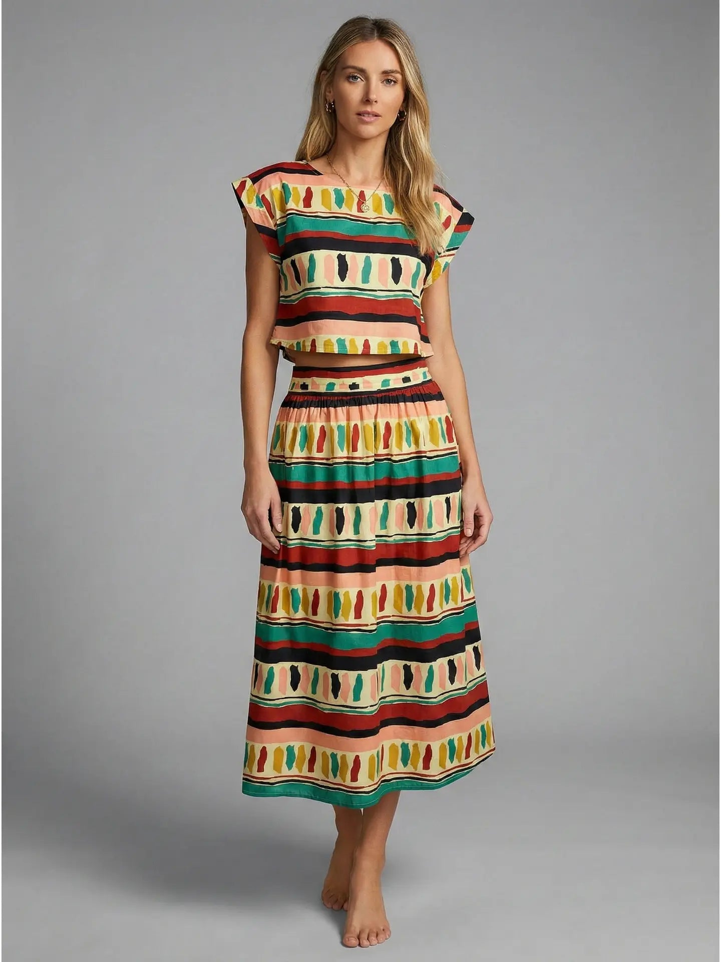 Ethnic Clash Poplin Top and Skirt Set Meet Me in Santorini