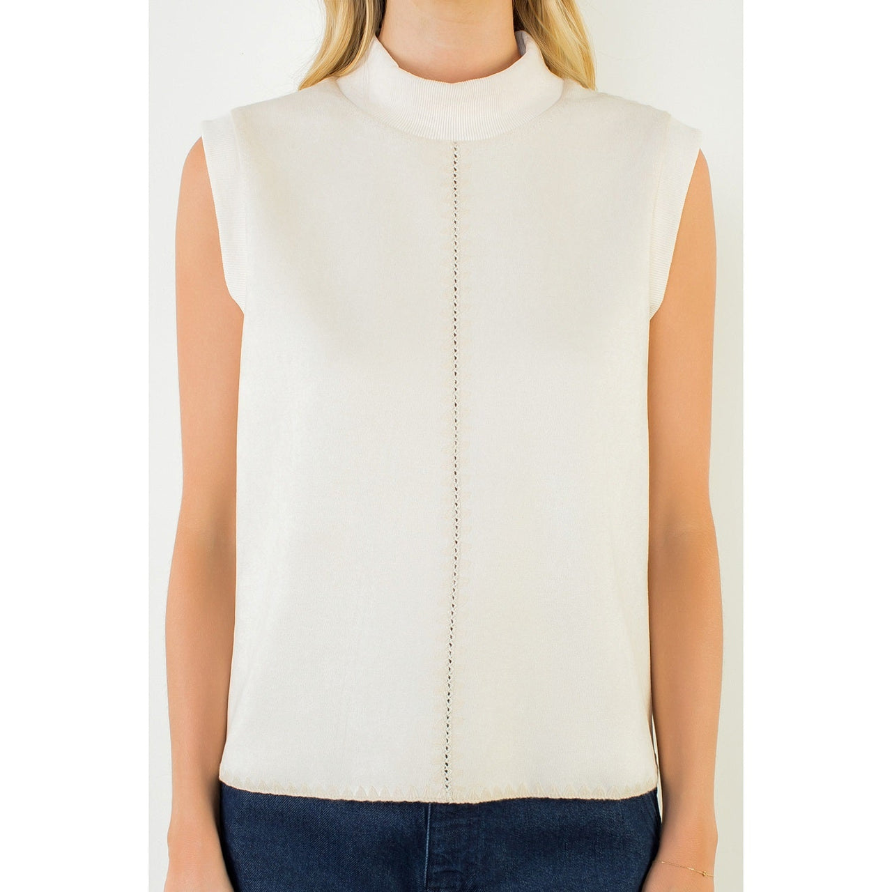 Sleeveless Suede Top with Stitching Detail THML