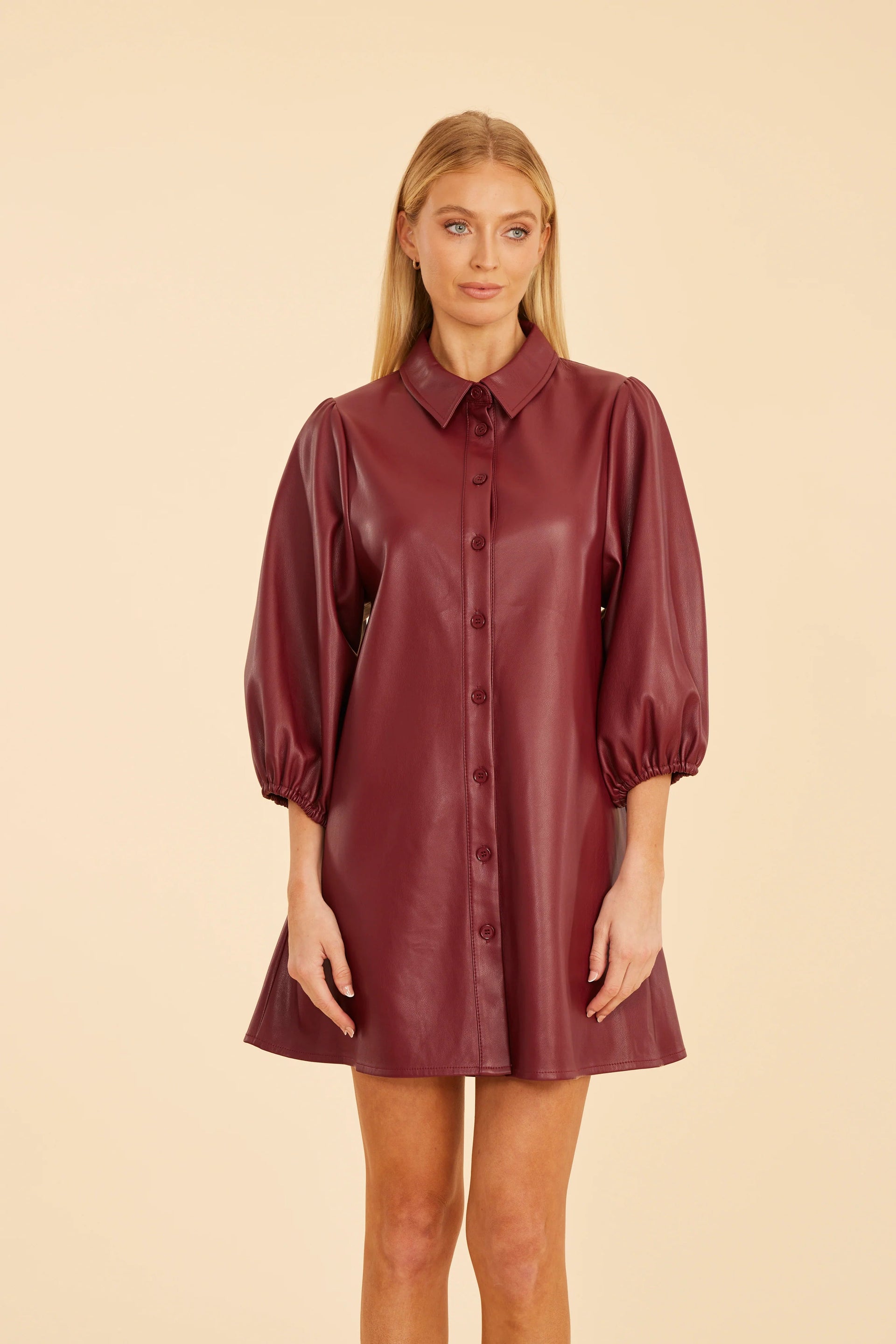 Faux Leather Puff Sleeve Dress Dolce Cabo