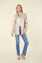 Metallic Faux Leather Button-Up Shirt Dolce Cabo