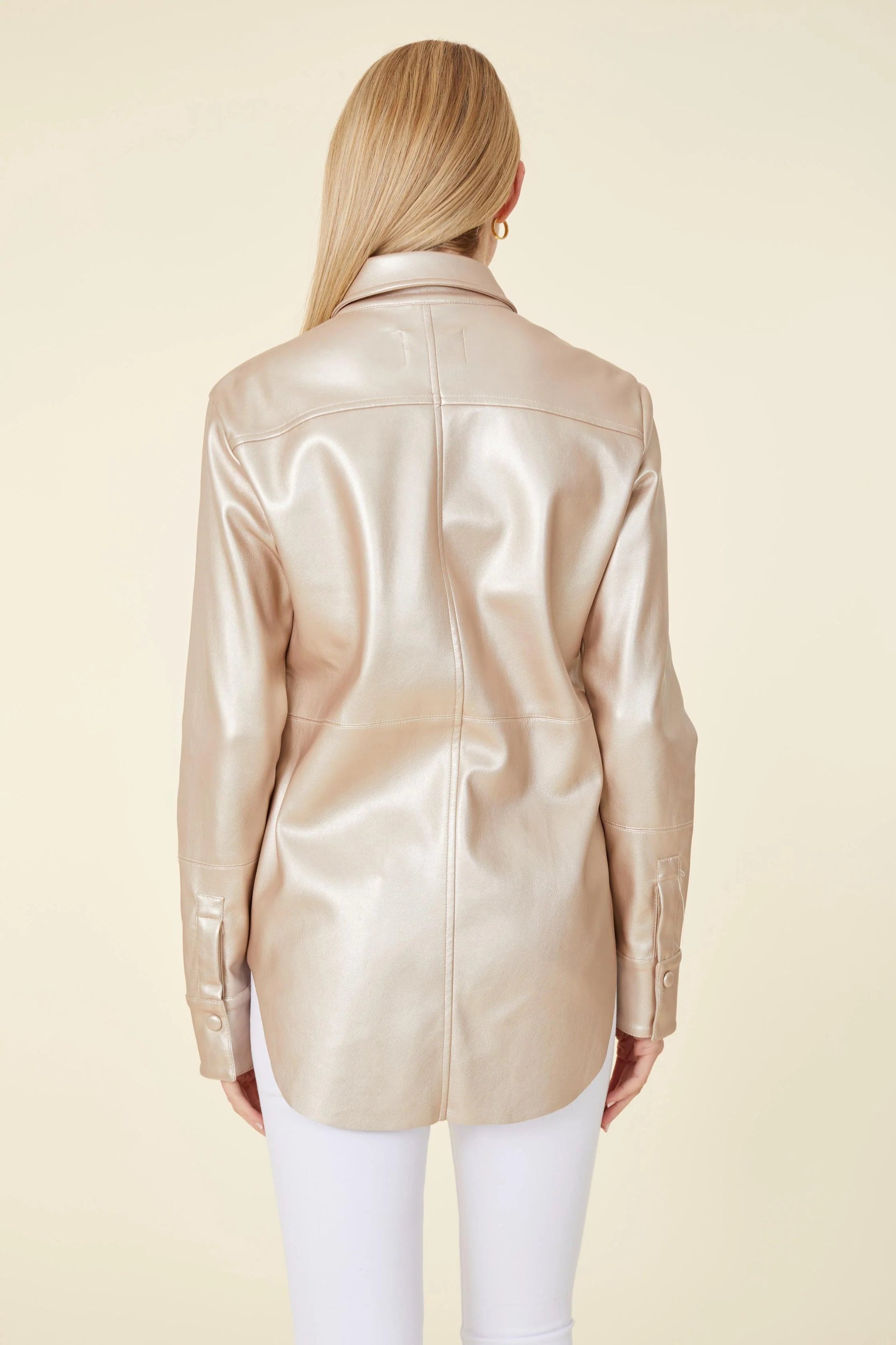 Metallic Faux Leather Button-Up Shirt Dolce Cabo